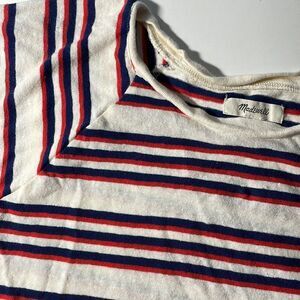 Madewell Medium Boxy Crewneck Striped Tee Shirt Red White Blue
